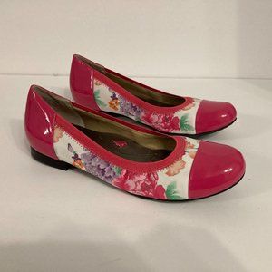 ROS HOMMERSON Flats Size 8.5 NARROW Pink Floral Comfort Ballet Cap Toe
